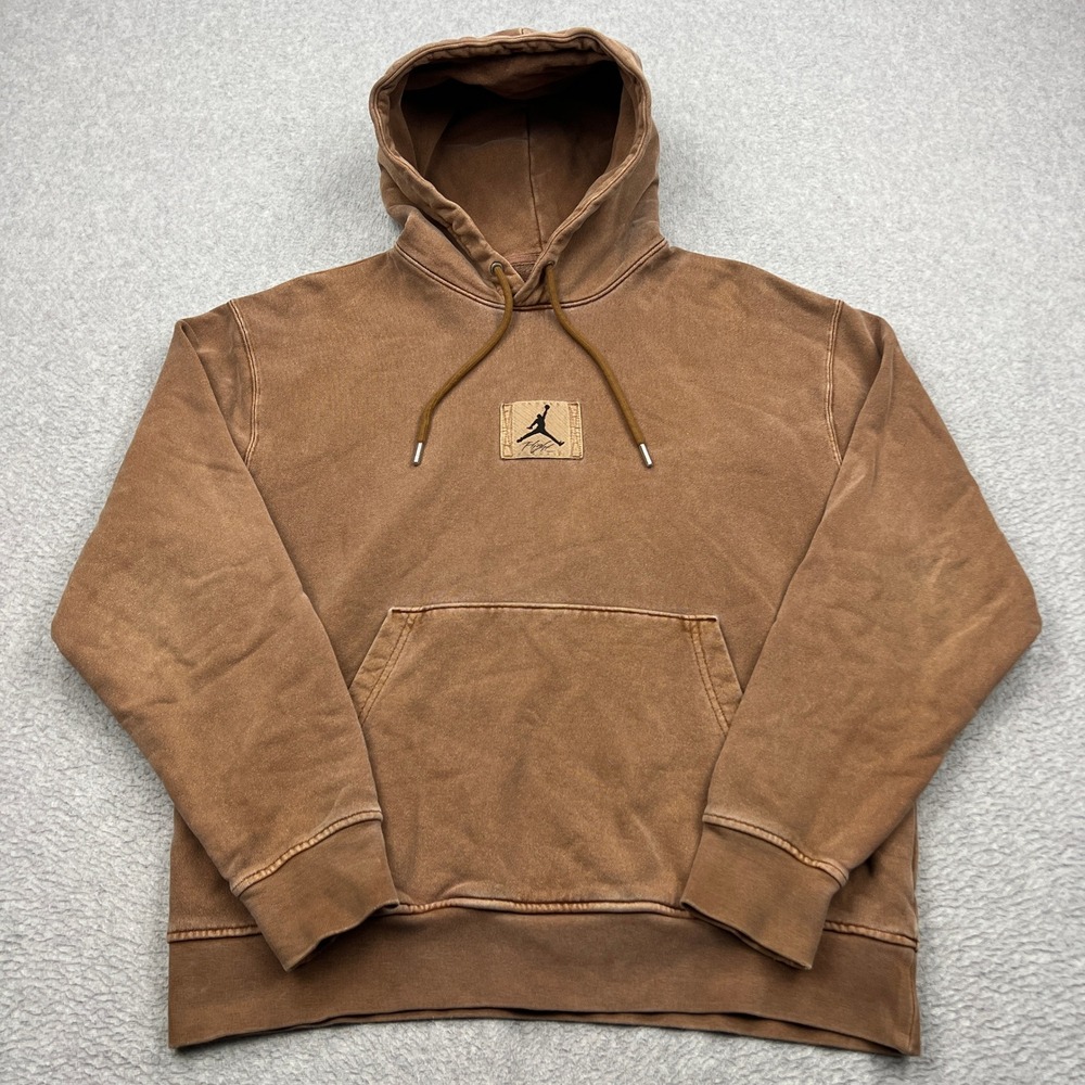 Nike Air Jordan Hoodie Mens Medium Brown Statement Fleece Washed Pullover FB7290